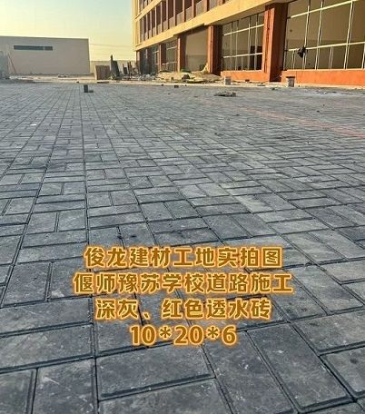 偃師豫蘇學校道路施工 深灰、紅色透水磚 10*20*6